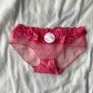 vintage y2k coquette girly mesh sheer pink panties lace ruffle trim one size